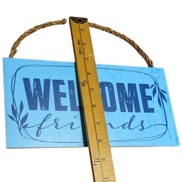 Wincraft Welcome Friends Navy & Sky Blue Wooden Sign with Twine Rope Hanger NWT - Picture 5 of 5